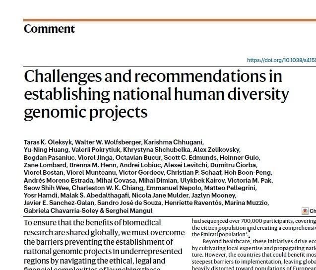 Articol: Challenges and recommendations in establishing national human diversity genomic projects