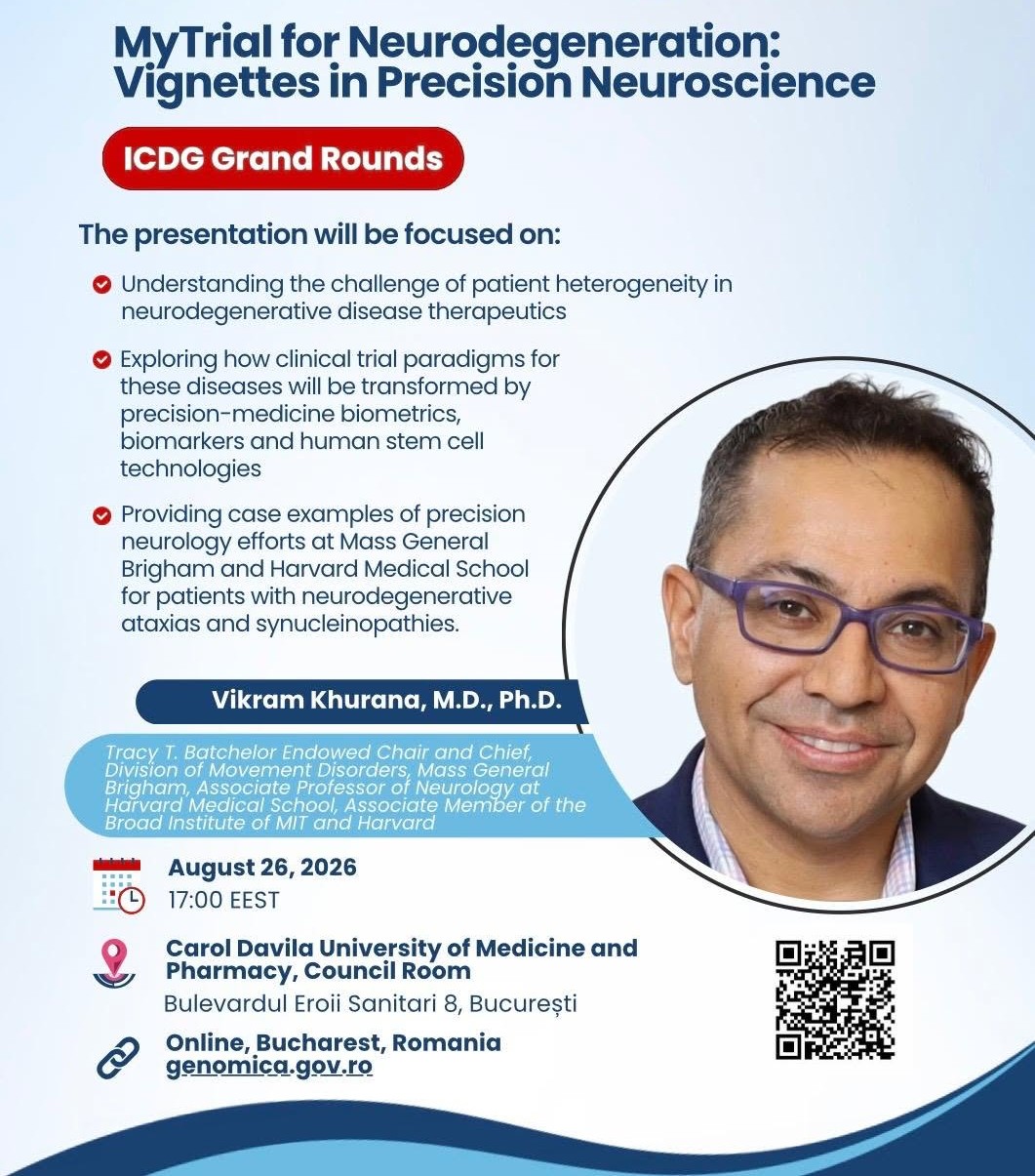 MyTrial for Neurodegeneration: Vignettes in Precision Neuroscience — Dr. Vikram Khurana, Mass General Brigham, Harvard Medical School, Associate Member of the Broad Institute of MIT and Harvard, USA